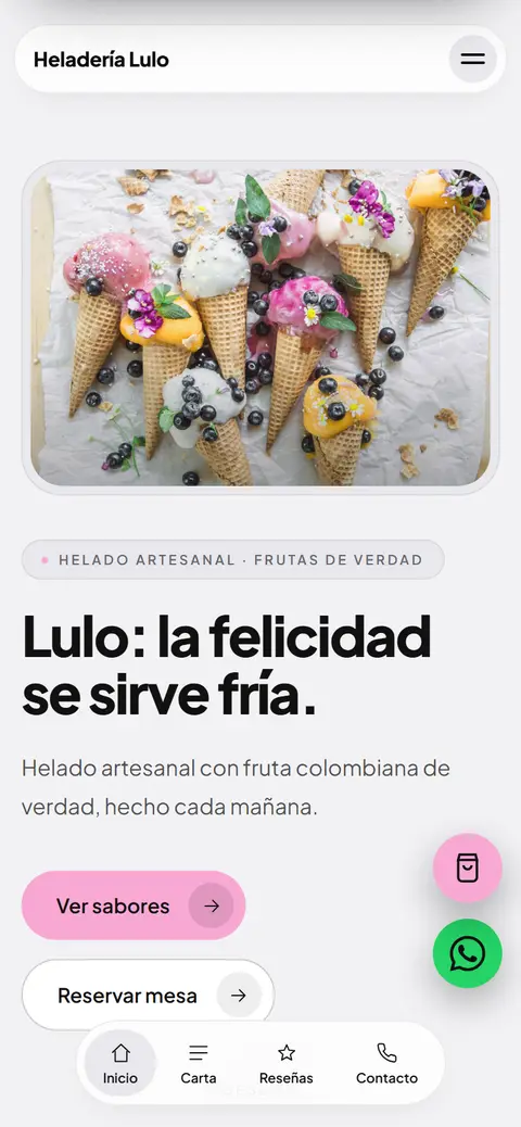 Página de Heladería Lulo